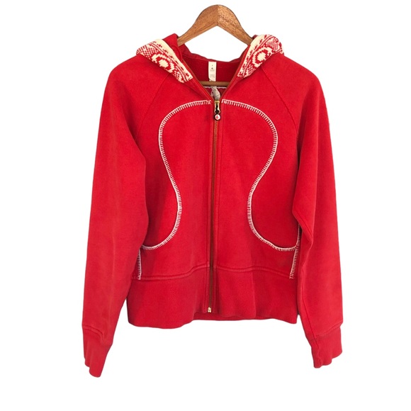 Lululemon Athletica Canada Scuba Hoodie Size 8 Red White Jacket Rare HTF - Picture 2 of 11